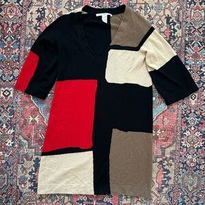 Vtg Y2K Diane Von Furstenberg 100% Cashmere Colorblock Dress Womens Small
